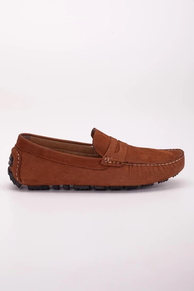 Hakiki Deri Nubuk Rok Kolej Model Taba Erkek Günlük Loafer Ayakkabı - Resim 3