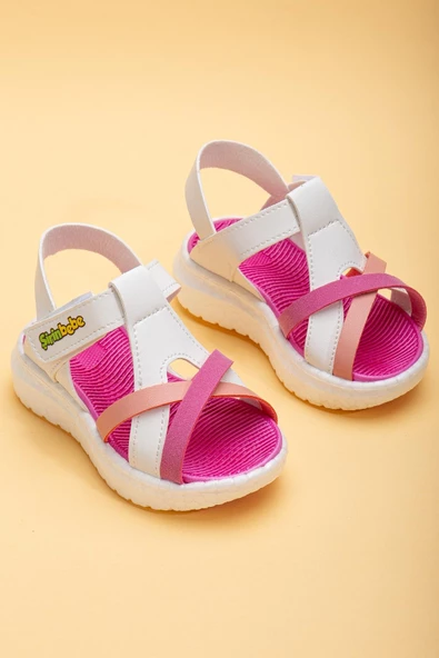 Şirinbebe Şiringenç Yüz Direkli Çapraz Bantlı Ortopedik Fuşya Beyaz Kız Bebek Kız Çocuk Sandalet - Resim 2