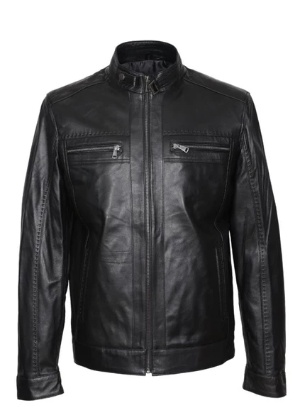 Siyah Renk Spor Erkek Deri Ceket - 5