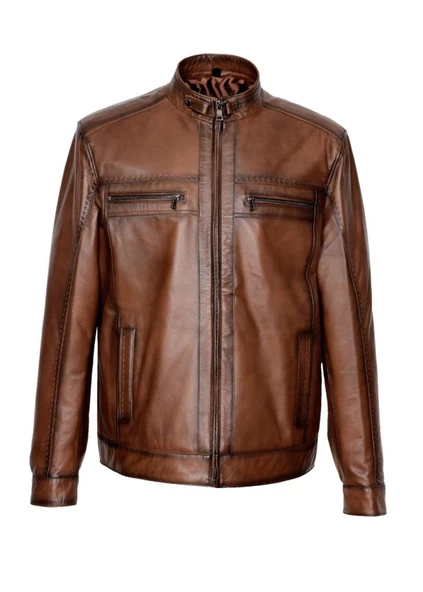 Taba Renk Spor Erkek Deri Ceket - 3