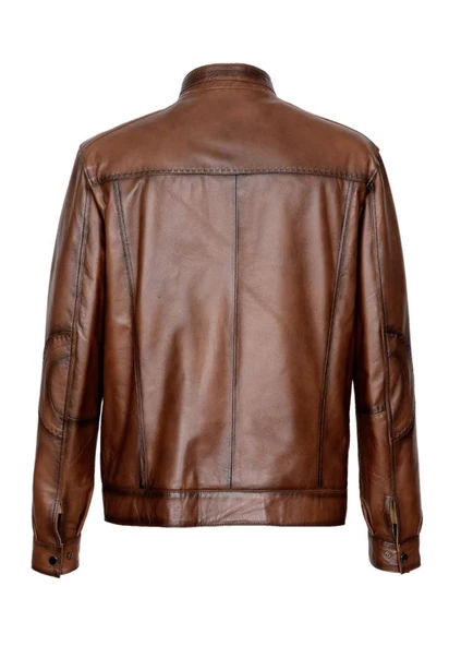 Taba Renk Spor Erkek Deri Ceket - 7