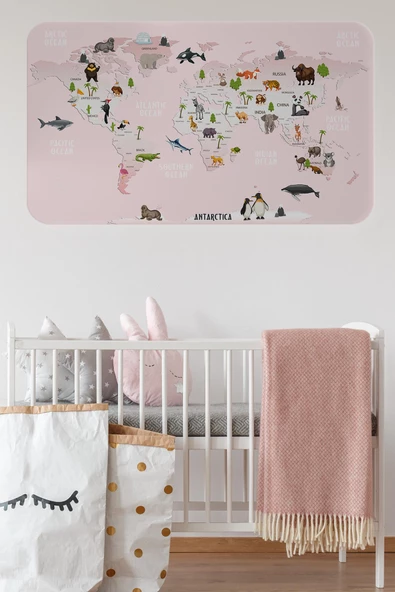 Eğitici Dünya Haritası Dünya Atlası Çocuk ve Bebek Odası Duvar Sticker-60x105-3795