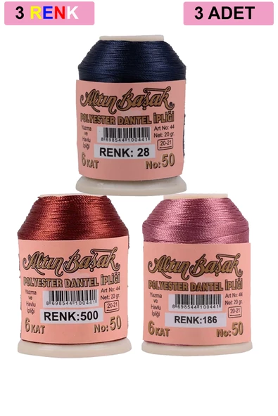 3 Adet Altınbaşak Oya ve Dantel İpi 20 gr - Royaleks - No: 500 - 186 - 028