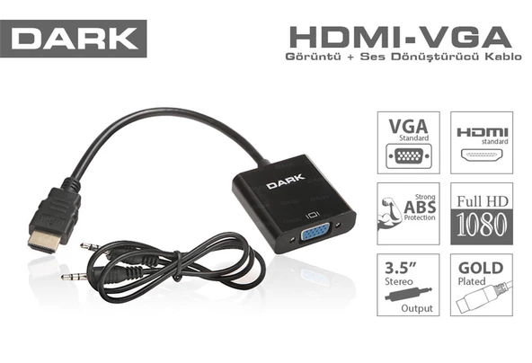 Dark DK HD AHDMIXVGA HDMI TO VGA ve SES Aktif Dijital-Analog Dönüştürücüsü ürün görseli 1