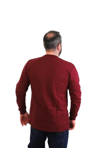 ESER - Bisiklet Yaka Sweatshirt - Cepli - Bordo - 2