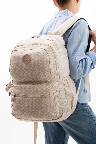 571 collections Ultra Hafif Çok Cepli Sırt Çantası (571-2D) Desenli Krem - Resim 2