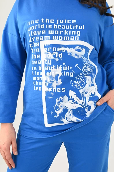 Kadın Büyük Beden Baskılı Kargo Cep Detaylı Eşofman Takımı 8075-25 - 10