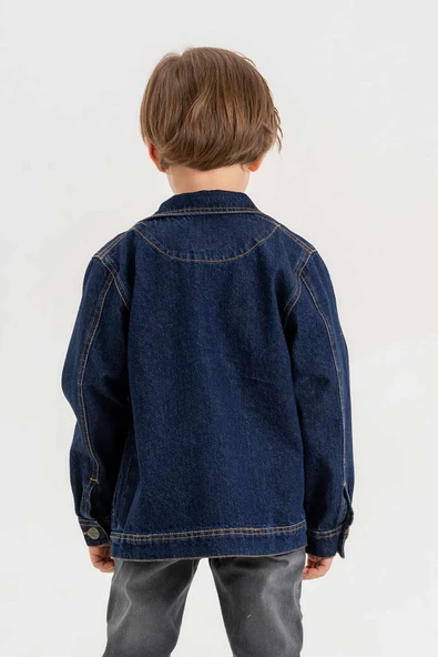 Fermuarlı Çift Cepli Tek Göğüs Cepli Erkek Çocuk Kot Ceket - 4