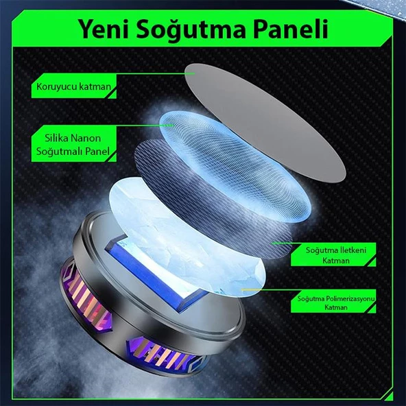 Polham Süper Hızlı Nano Soğutuculu Manyetik Mıknatıslı Telefon Soğutucu Fan, RGB Işıklı Universal - 4
