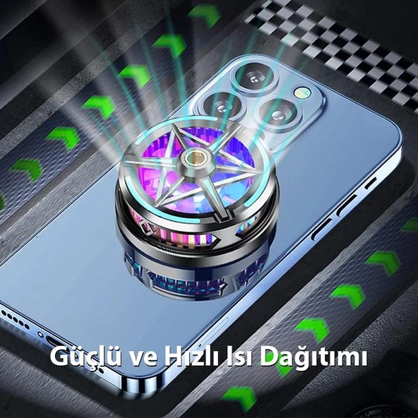 Polham Süper Hızlı Nano Soğutuculu Manyetik Mıknatıslı Telefon Soğutucu Fan, RGB Işıklı Universal - 5