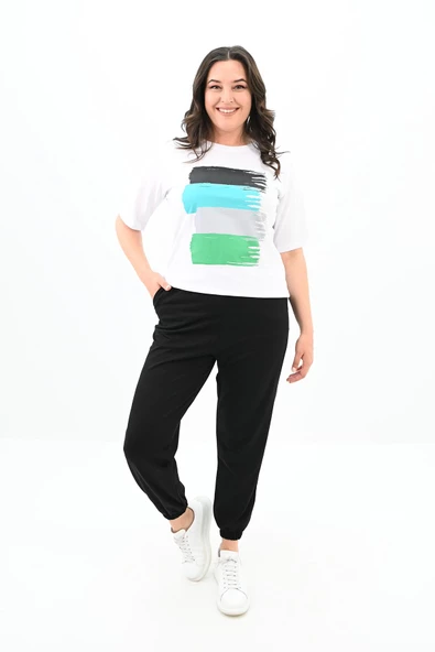 Kadın Büyük Beden Baskı Detaylı Eşofman Takımı 3695-23 - 7