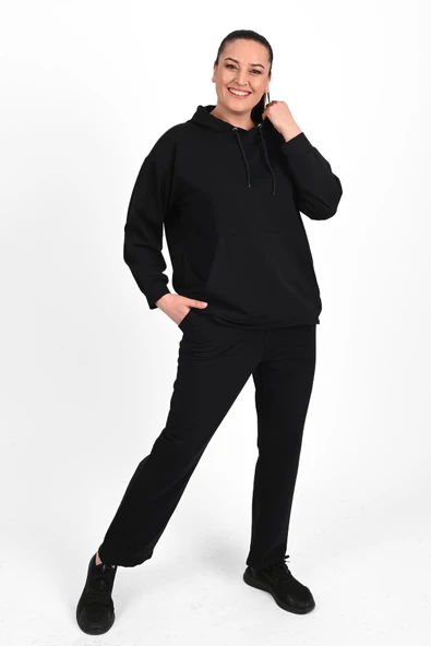 Kadın Kapüşonlu Büyük Beden Eşofman Takımı 3658-23 - 9