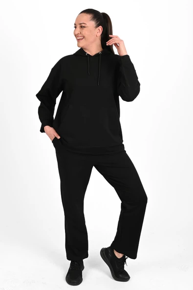 Kadın Kapüşonlu Büyük Beden Eşofman Takımı 3658-23 - 10