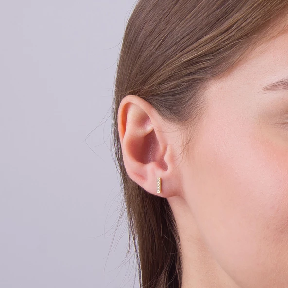 14 Ayar Altın Çubuk Taşlı Küpe 0,86 gr - 5