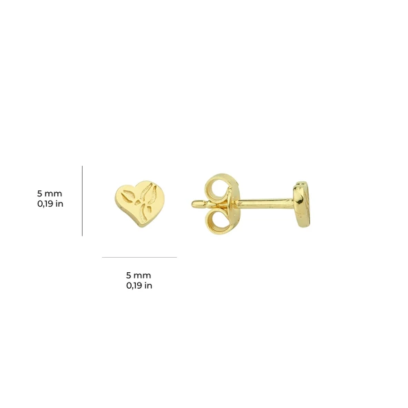 14 Ayar Minik Çiçek Desenli Kalp Altın Küpe 0,62 gr - 2