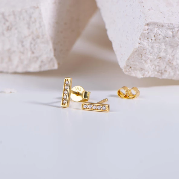 14 Ayar Altın Çubuk Taşlı Küpe 0,86 gr - 3