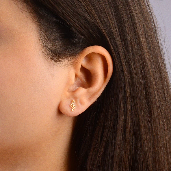 14 Ayar Altın Sol Anahtarı Küpe 0,91 gr - 2