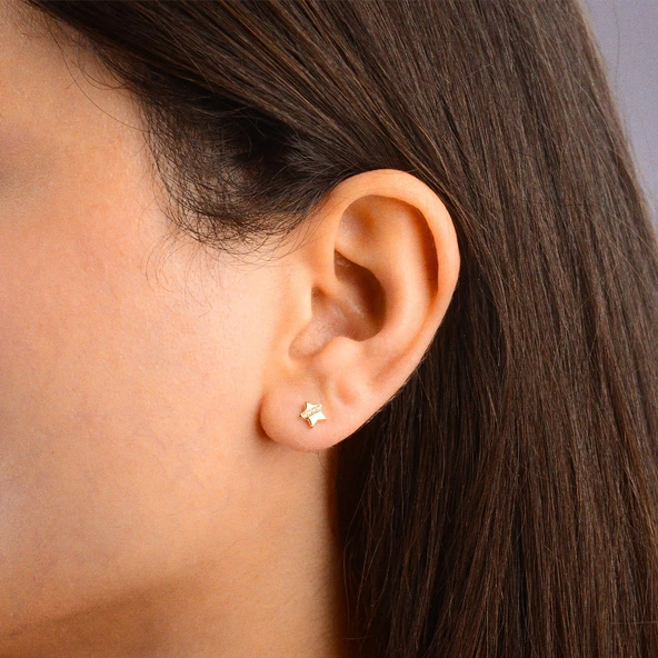 14 Ayar Altın Taşlı Yıldız Küpe 0,98 gr - 2