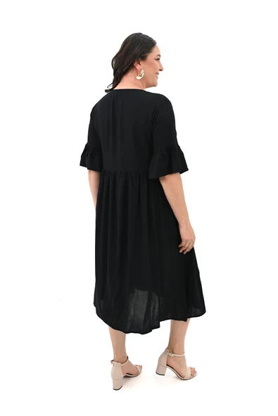 Kadın Büyük Beden Düğme Detaylı Elbise 5241-25 - 5