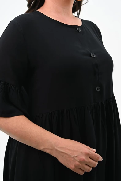 Kadın Büyük Beden Düğme Detaylı Elbise 5241-25 - 6