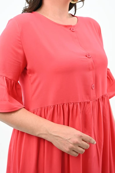 Kadın Büyük Beden Düğme Detaylı Elbise 5241-25 - 11