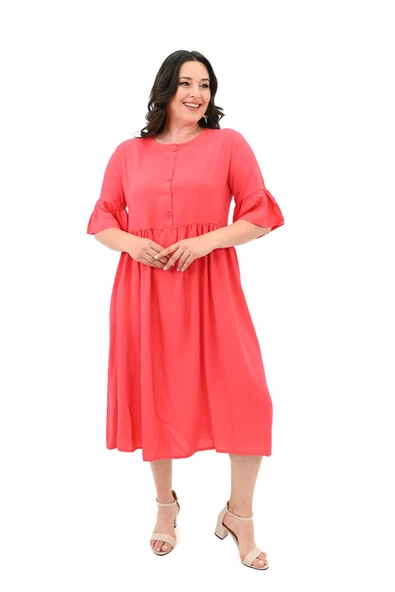 Kadın Büyük Beden Düğme Detaylı Elbise 5241-25 - 9