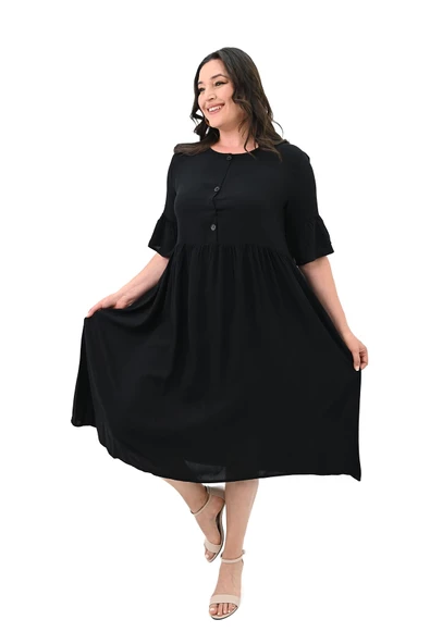 Kadın Büyük Beden Düğme Detaylı Elbise 5241-25 - 4