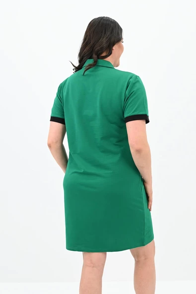 Kadın Büyük Beden Gömlek Yaka Kısa Kollu Elbise 5219-24 - 12