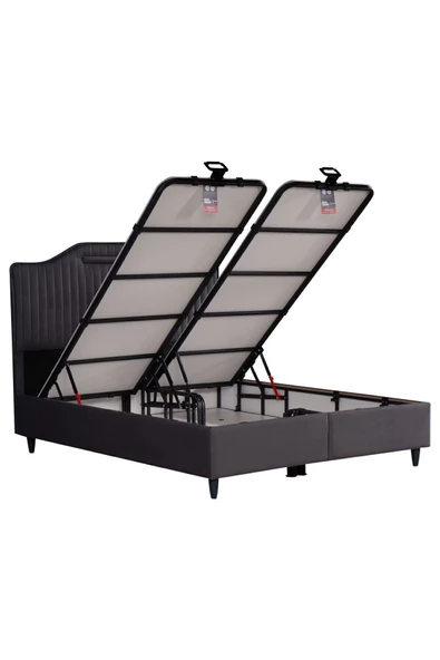 Kilim Mobilya Royal Lux Sandıklı Baza Başlık Paket Yaylı Pedli Yatak Seti Antrasit 150X200 - Resim 3