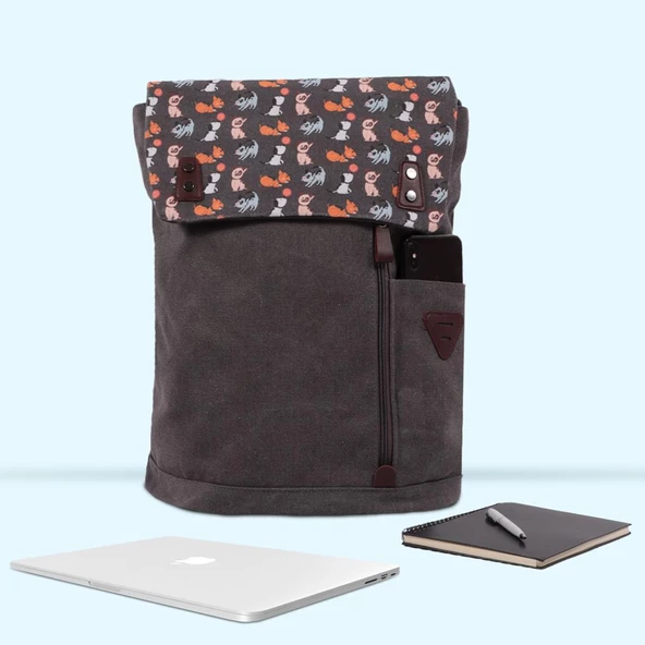 Biggdesign Dogs Vintage Laptop Sırt Çantası Gri - 5