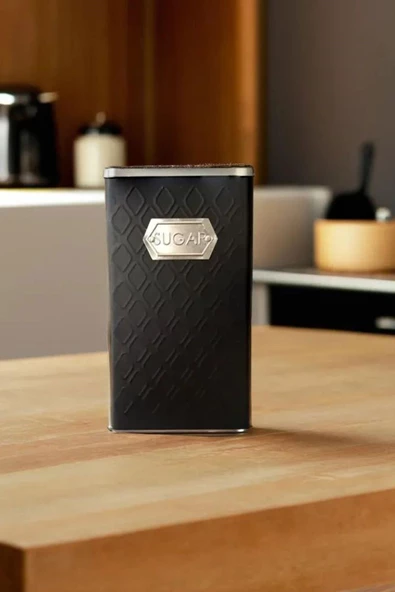 1 Adet Gofreli Siyah & Gümüş Metal Şeker Kavanozu 3 lt - 2