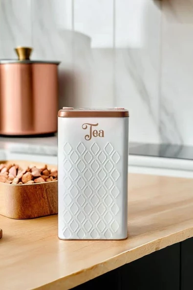 1 Adet Gofreli Beyaz & Rose Gold Çay Saklama Kavanozu 3 lt - 3