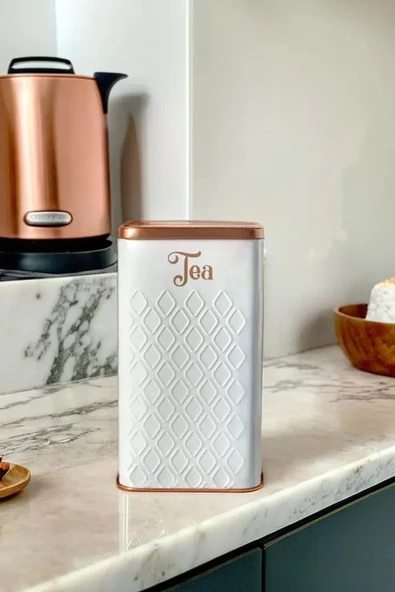 1 Adet Gofreli Beyaz & Rose Gold Çay Saklama Kavanozu 3 lt - 2
