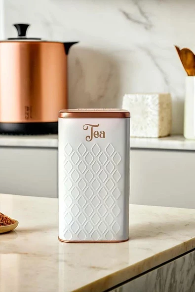 1 Adet Gofreli Beyaz & Rose Gold Çay Saklama Kavanozu 3 lt - 4
