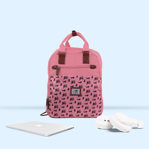 Biggdesign Cats Laptop Sırt Çantası Pembe - 5