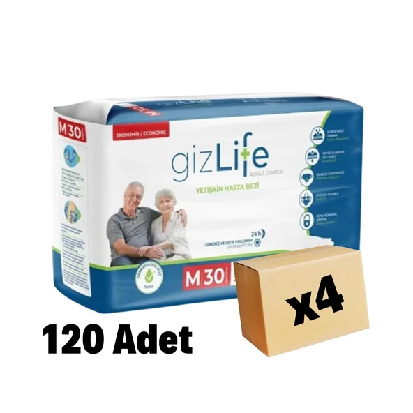 GizLife Yetişkin Hasta Bezi Bel Bantlı Medium 120 adet