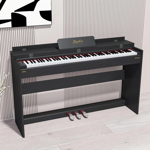 Jwin Sapphire SDP-130  Siyah Tuş Hassasiyetli 88 Tuşlu Kapaklı Dijital Piyano Tabure+ Kulaklık - 3