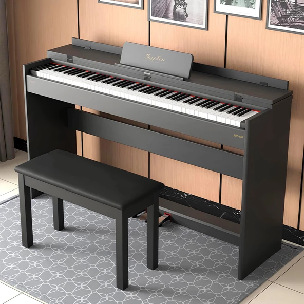 Jwin Sapphire SDP-130  Siyah Tuş Hassasiyetli 88 Tuşlu Kapaklı Dijital Piyano Tabure+ Kulaklık - 2