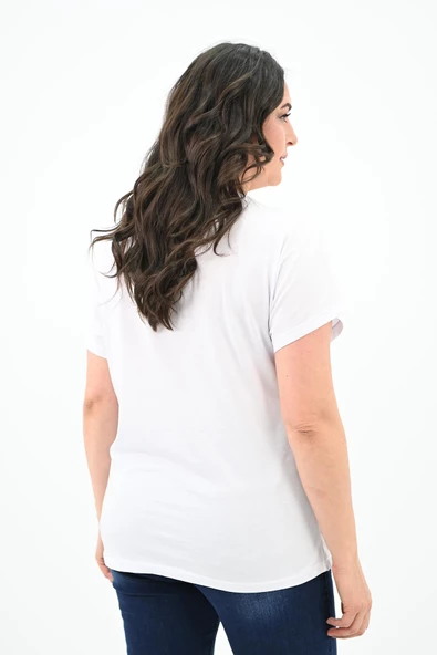 Kadın Büyük Beden Çiçek Baskı Detaylı T-shirt 1780-25 - 11