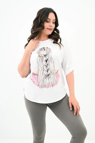 Kadın Büyük Beden Düşük Omuz Oversize T-shirt 1773-1-24 - 9