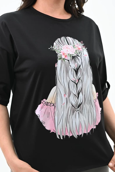 Kadın Büyük Beden Düşük Omuz Oversize T-shirt 1773-1-24 - 6