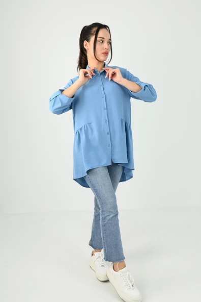 Kadın Büyük Beden Fırfır Detaylı Gömlek 1720-24 - 3