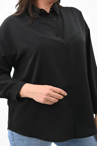 Kadın Büyük Beden Bağlama Detaylı Gömlek 1709-25 - 6