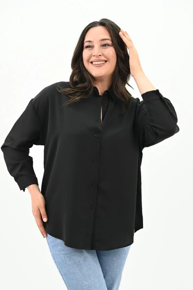 Kadın Büyük Beden Bağlama Detaylı Gömlek 1709-25 - 3