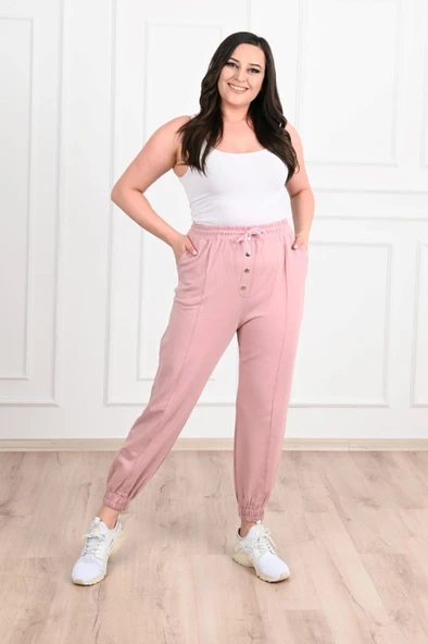 Kadın Düğmeli Büyük Beden Eşofman Altı 6055-22 - 6