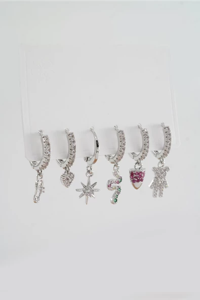 Kadın Kararmaz Altın Kaplama 6'lı Zirkon Set Küpe ürün görseli