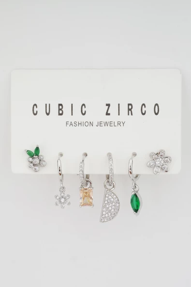 Kadın Kararmaz Altın Kaplama 6'lı Zirkon Set Küpe ürün görseli