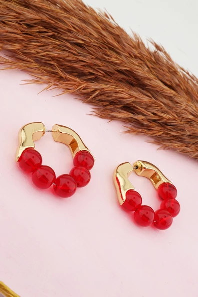 Kadın Kararmaz  Altın Kaplama Boncuk Detaylı Çift küpe ürün görseli