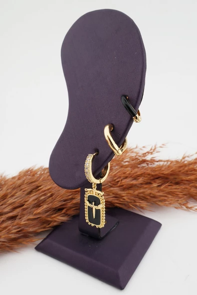 Kadın Kararmaz Mineli Kalp Detaylı Zirkon Küpe Set - 2