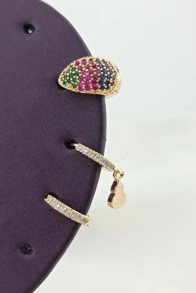 Zirkon İşleme Altın Kaplama Kararmaz  Küpe Seti ürün görseli